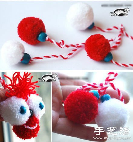 毛線+叉子+串珠 手工制作可愛毛毛蟲玩具 - www.fasang.cn