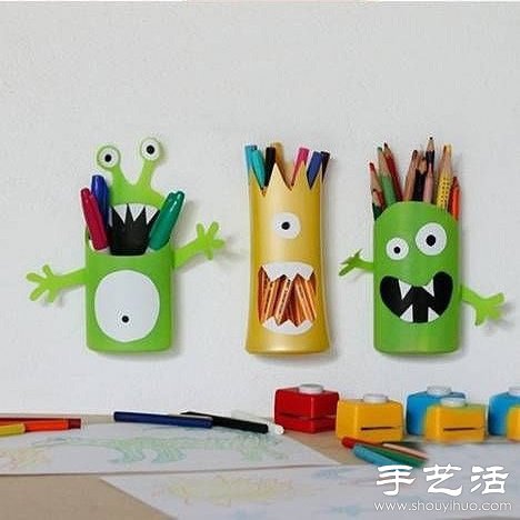 洗發水/沐浴露瓶子廢物利用制作怪物筆筒 - www.fasang.cn