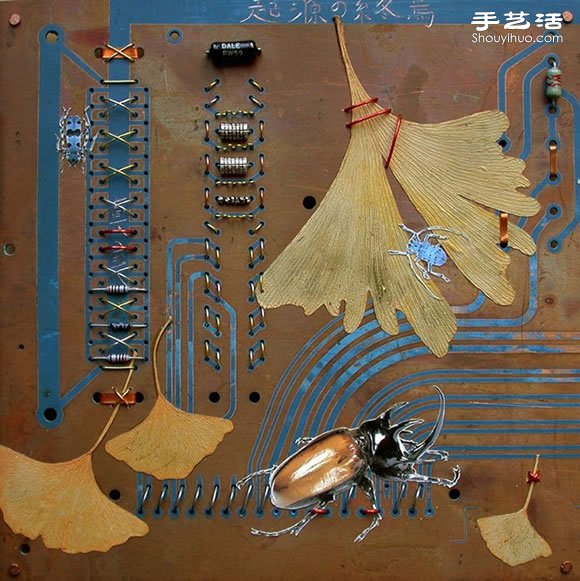 掉落葉子與電子垃圾DIY制作環(huán)保藝術(shù)作品 - www.fasang.cn
