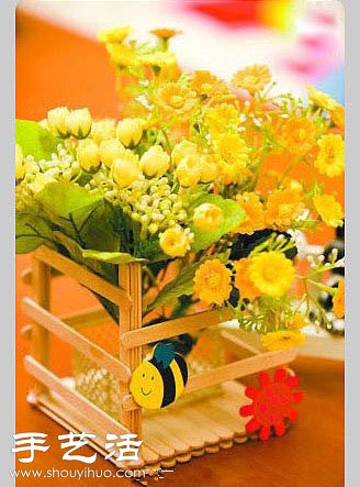 冰棒棍變廢為寶手工制作花籃的方法 - www.fasang.cn