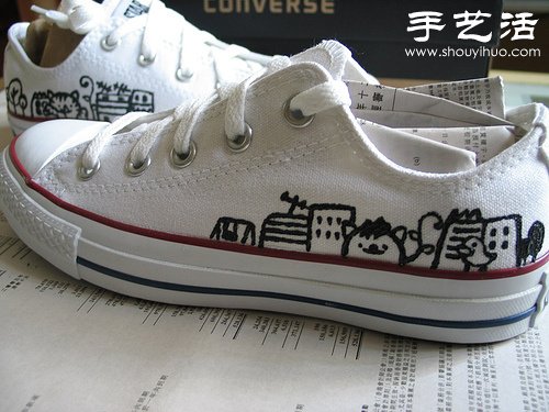 白色帆布鞋手工改造教程 - www.fasang.cn