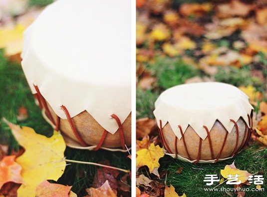 干葫蘆+皮革 DIY制作可愛玩具鼓 - www.fasang.cn