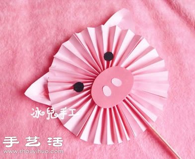 紙張+雪糕棒 手工制作可愛小豬紙扇 - www.fasang.cn