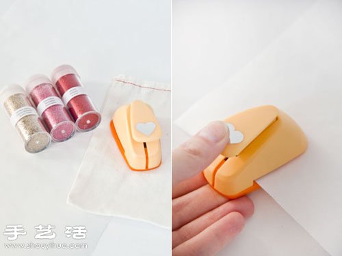 舊物改造:收納袋創意DIY閃亮心形圖案 - www.fasang.cn