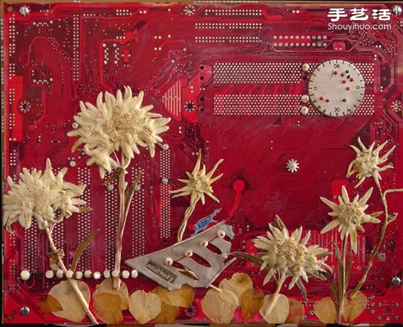 掉落葉子與電子垃圾DIY制作環(huán)保藝術(shù)作品 - www.fasang.cn